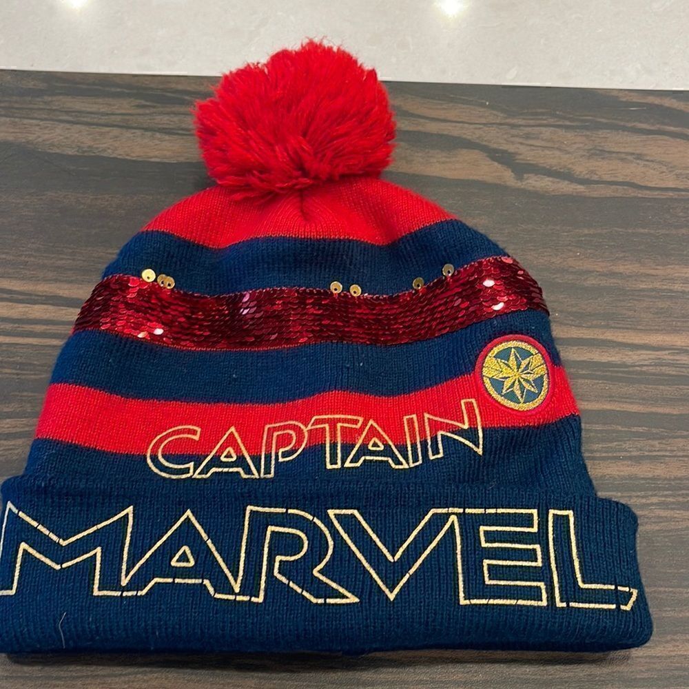Captain Marvel stocking hat super nice shape.  Love the sequins.